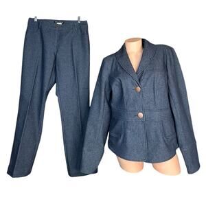 View By Walter Blue Herringbone Denim Trouser Jeans and Blazer Pant Suit Sz 10 L